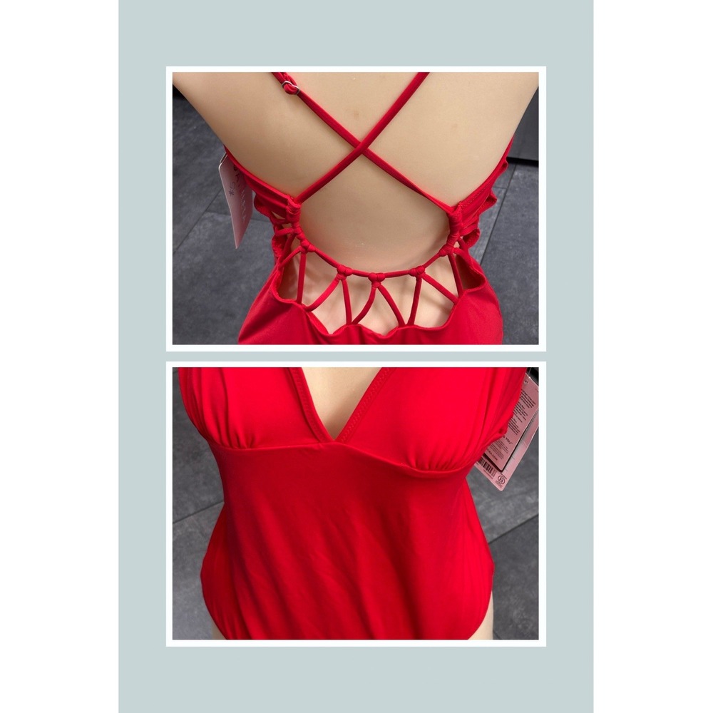 Athleta Loop Back One Piece Swimsuit Size M T Solid Red NWT Lycra $108 Quick Dry